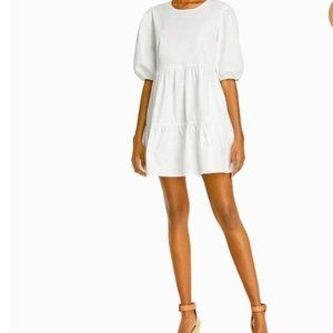 Aqua tiered mini poplin dress in white - Medium